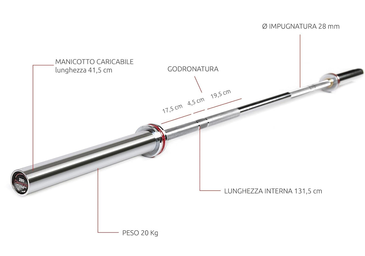 Bilanciere Olimpionico Da 220 cm 20 kg impugnatura 28 mm