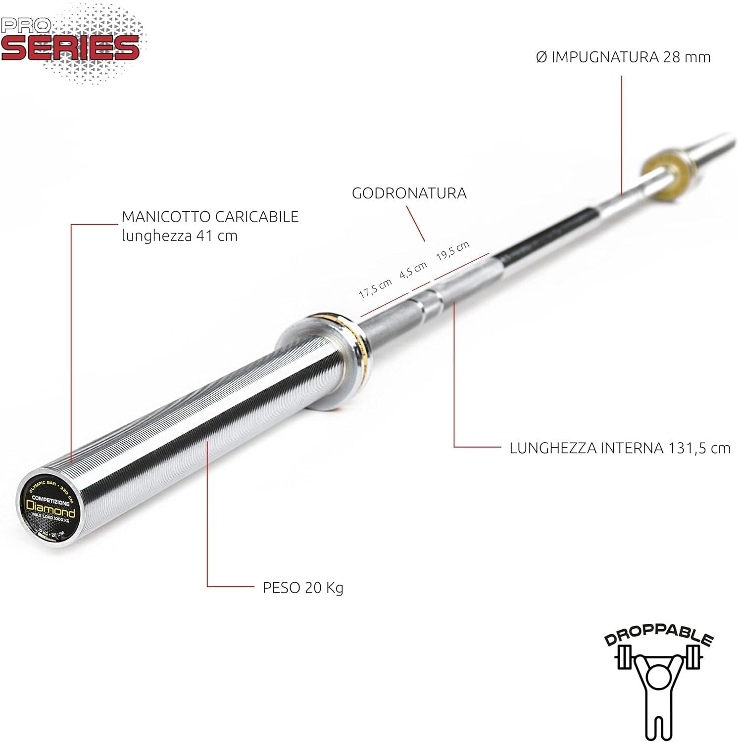 Bilanciere Olimpico Competizione 220 cm carico da 450 a 1000 kg